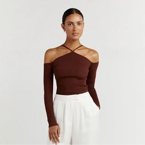 Brown Dissh Rib knit top